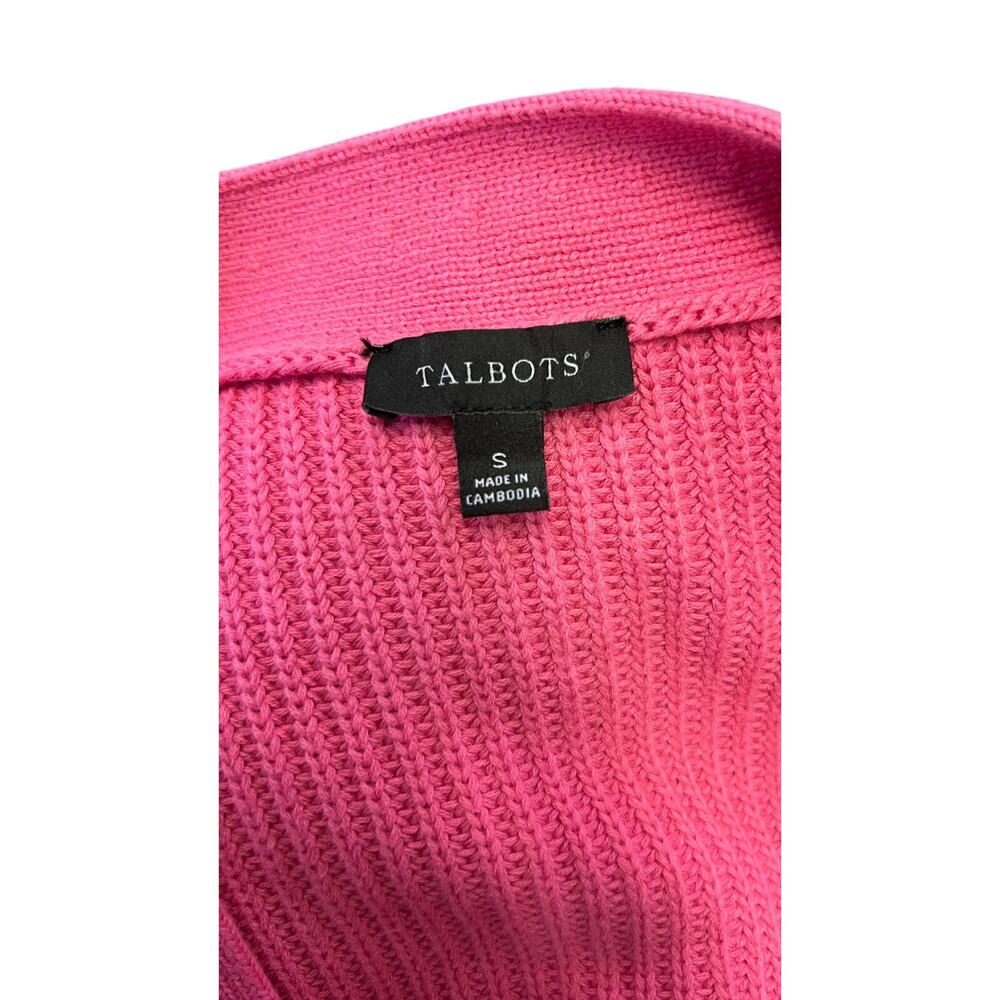 💗 Talbots US S Womens Pink Ribbed Knit V Neck Cardigan Sweater Classic Prep - Picture 4 of 4